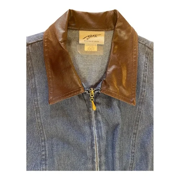 Graff Vintage Denim Vest w/ Leather Trim Collar & Pockets - Picture 2 of 11